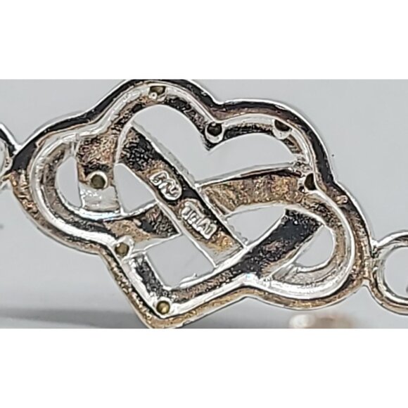 Sterling Silver Cubic Zirconia & Marcasite Heart Infinity Bracelet Tension Hook - Picture 3 of 15
